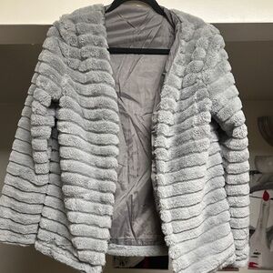 Gray Faux Fur Striped Jacket